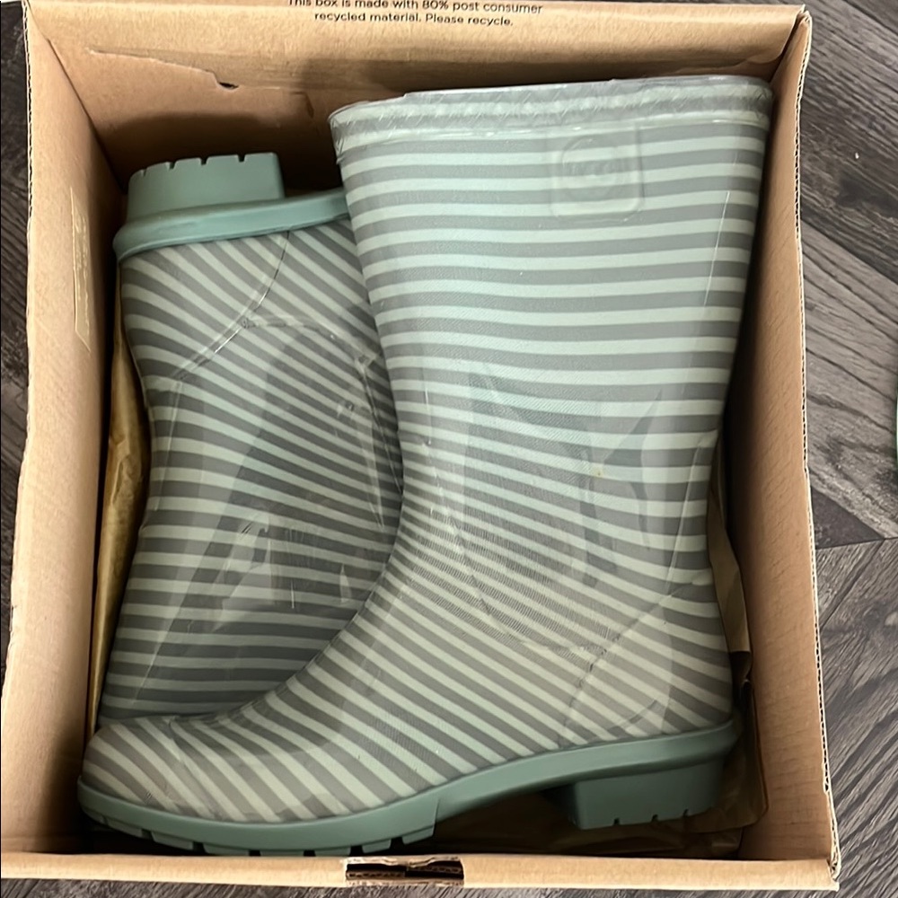 UGG Kids Striped Rain Boots - Gray and Green